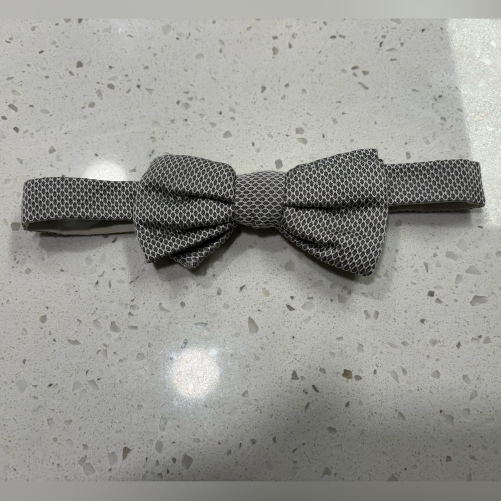 Vintage Silk Charvet Two-Toned Silver Adjustable Silk Bow Tie